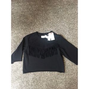 Current/Elliott Real Suede Fray Popover Black NWT
